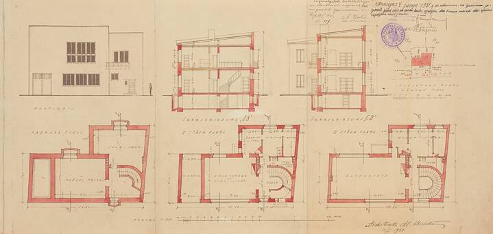 Entwurf für das Privathaus und die Werkstatt des Künstlers Konrāds Ubāns in der Kuģu iela 4, 1931. Architekt – Aleksandrs Klinklāvs, 1931. 