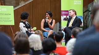 Sonali Beher and Iven Yorick Fenker in conversation with Dr. Fatima Baig on stage