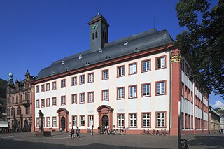 View from University Square of the Baroque building of Ruprecht Karls University in Heidelberg's old town