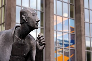 Monument to the polymath Albertus Magnus (c. 1200–1280) at the entrance to the main building of the University of Cologne