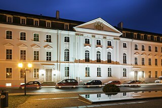 Main building of Ernst Moritz Arndt University of Greifswald in the evening light