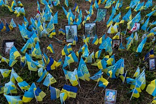Denkmal zu Ehren der Opfer des russischen Krieges gegen die Ukraine auf dem Unabhängigkeitsplatz in Kyjiw.