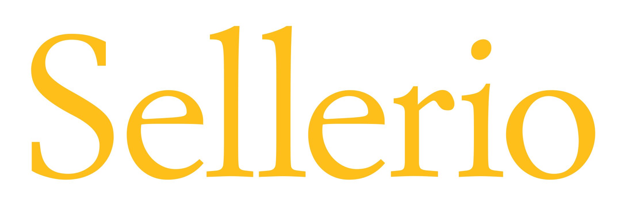 Logo des Verlags Sellerio, Schriftzug in Gelb auf weißem Hintergrund