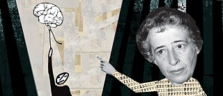 The illustration shows Hannah Arendt in the centre.