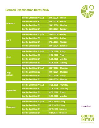 Examination Dates 2026