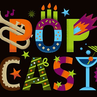 Grafik: Das Wort 'Popcast' auf beigem Hintergrund.