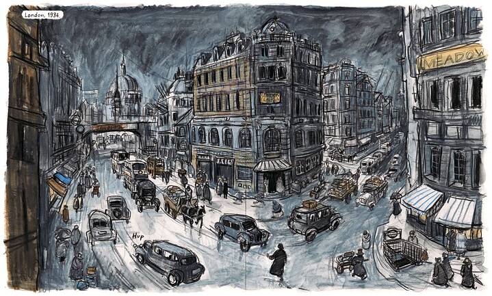 Zeichnung einer Kreuzung in London, 1934