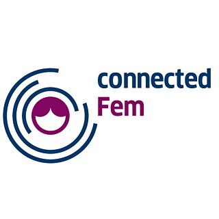connectedFem Logo in blau und lila Schrift mit Frauenkopf 
