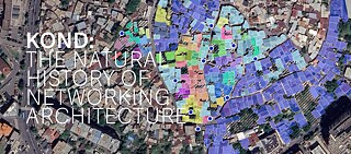 Satellitenaufnahme des historischen Jerewaner Stadtviertels Kond, überlagert mit farbigen Flächen und Markierungen, die räumliche Strukturen und Netzwerke hervorheben.