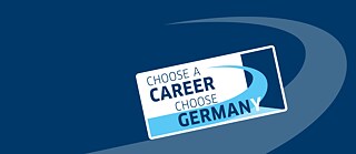 Logo der Karrieretage in Blau auf Englisch, mit Schriftzug "Choose a Career – Choose Germany"