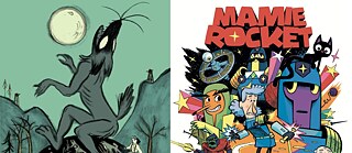 Ein Werwolf heult den Mond an. Eine Oma im Raumanzug zwischen verschiedenen Außerirdischen