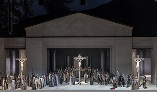 Kreuzigungsszene bei den Passionsspielen Oberammergau 2022.