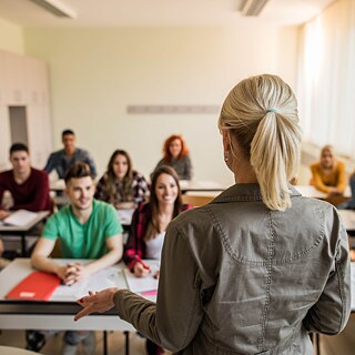 Teacher with students