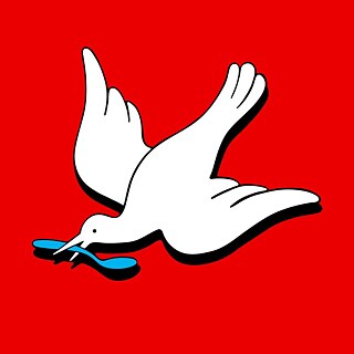 Friedenstaube vor rotweißem Hintergrund