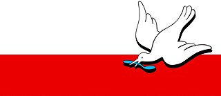 Friedenstaube vor rotweißem Hintergrund