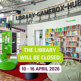 A photo of the Goethe-Institut Library with a message that it will be closed from 10 - 16 April 2026