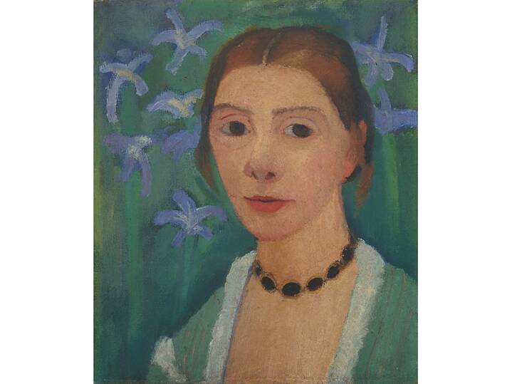 Selbstbildnis vor grünem Hintergrund mit blauer Iris, um 1905, Kunsthalle Bremen – Der Kunstverein in Bremen