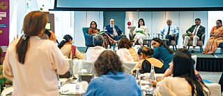 Panel discussion on a stage