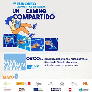 mosaico azul promocional del dia europeo de puertas abiertas en el Goethe-Institut Venezuela