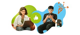 Person arbeitet am Laptop, andere Person nutzt ein Smartphone.