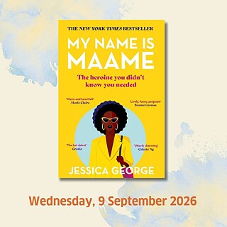 Poster für den Afro Freedom Book Club im Goethe-Institut Johannesburg mit Mein Name ist Maame von Jessica George, einem leuchtend gelben Buchcover und dem Datum Mittwoch, 9. September 2026.