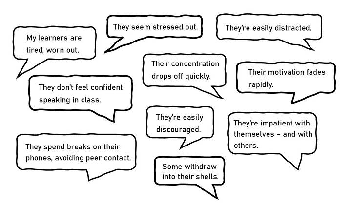 Speech bubbles with statements about learners