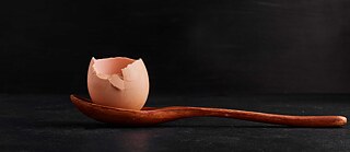 Eierschalen in einem Holzlöffel