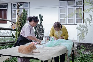 Collaborators working with Comilla cotton at Echo Stream in Gangtok, Sikkim.