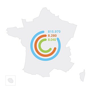 Landkarte, die Zahlen zu Deutsch als Fremdsprache an Schulen in Frankreich zeigt