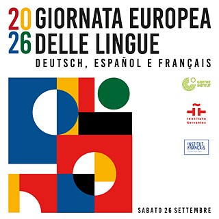 Grafik für den Europäischen Tag der Sprachen 2026 mit den Farben der italienischen, französischen und deutschen Flaggen