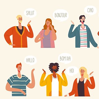 Comic of different people who say "Hello" in different languages.