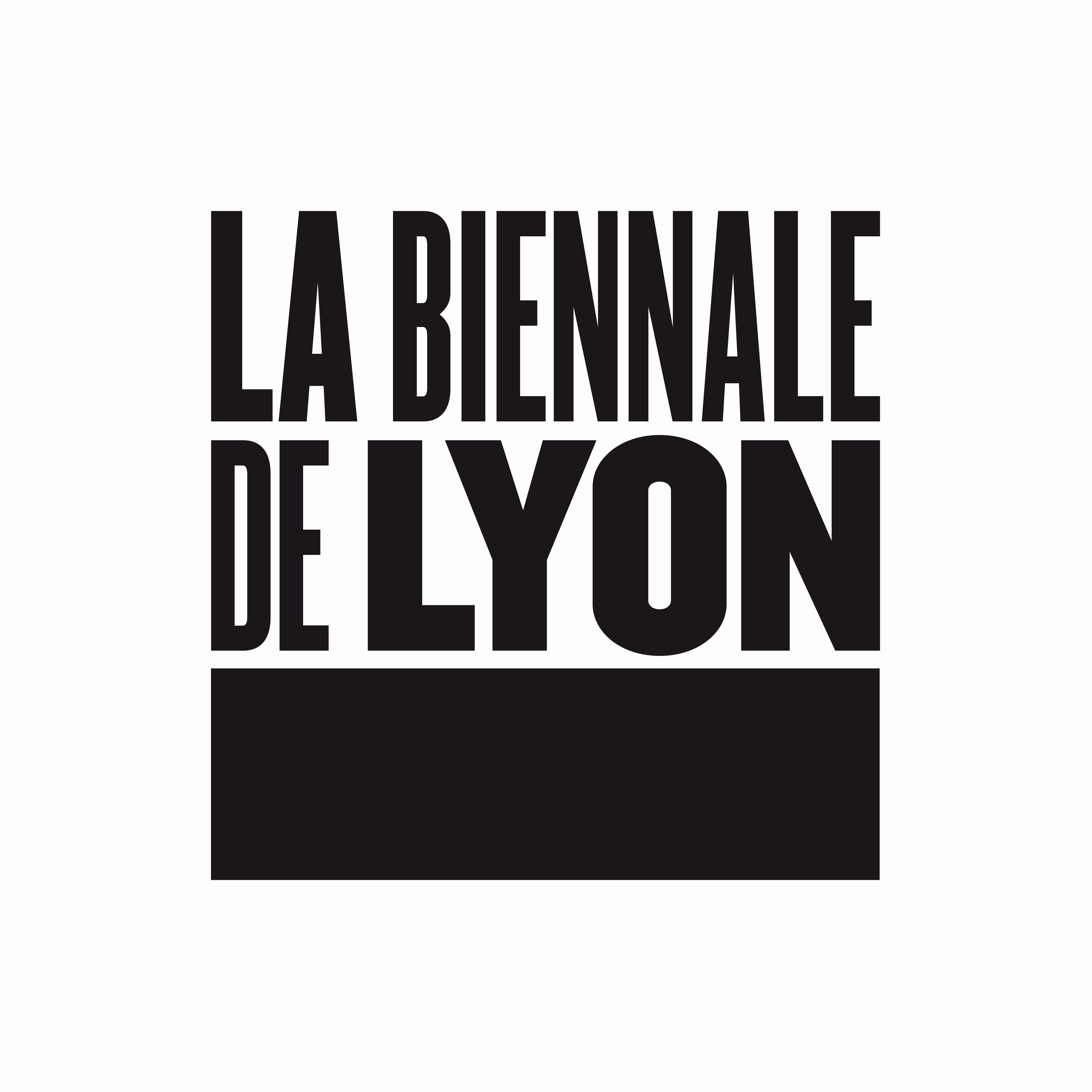 Schwarzes Logo auf weißem Hintergrund 18. Biennale in Lyon zeitgenössischer Kunst