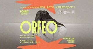 Plakat der zeitgenössischen Tanzperformance ORFEO von Sasha Amaya, präsentiert im Rahmen des CONNECT Festivals 2026 im Nationalen Tanzzentrum Bukarest (CNDB).