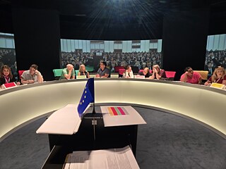 The TOP 3 2026 study tour group takes part in a European Parliament simulation.