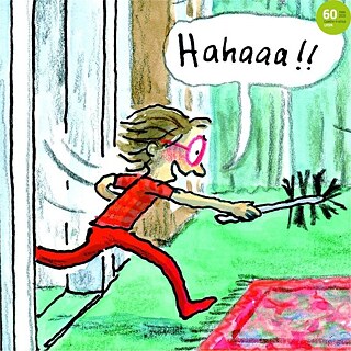 Zeichnung zwei Kinder, die hintereinander herrennen
