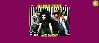 Gruppenfoto von der Band Tokio Hotel mit der Überschrift "Blind Test avec Tanguy"