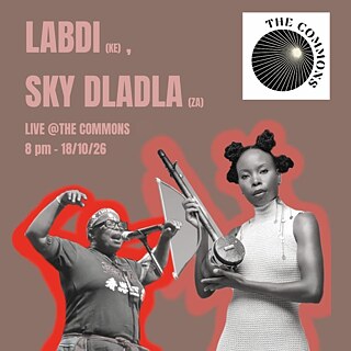Poster for Labdi’s MobiArts Tour at The Commons, Muizenberg, featuring Labdi and Sky Dladla, 18 October 2026.