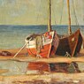 Detail des Gemäldes „Fischerboote am Ostseestrand“ von Ilja Dresmanis