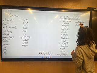 Digitale Tafel mit zwei Wortfeldern zu Vörösmartys „Szózat“ (links) und Szabós „Szabadulógyakorlat“ (rechts)