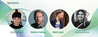 four headshots of speakers