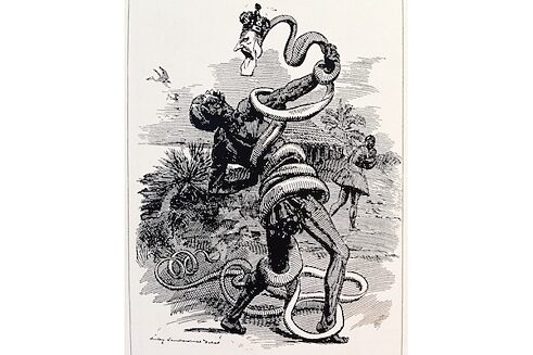 Cuando en 1887 el escocés John Dunlop reinventó la fabricación de neumáticos, el caucho, producido con la salvia de un árbol procedente de Latinoamérica, se convirtió en uno de los recursos codiciados por el norte. La sobreexplotación de este recurso en tierras americanas y africanas produjo una de las industrias más violentas para el ser humano y la naturaleza. La novela colombiana La Vorágine (1924) de J. E. Rivera relata los efectos de la “fiebre del caucho”; cuenta de colonos, de las condiciones inhumanas de trabajo y la destrucción de la selva amazónica. (Foto: Caricatura contra la explotación del caucho en en Congo belga, Punch Magazine, 1906)