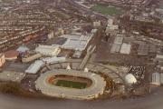 Das alte Wembley-Stadion in London, 1991. 