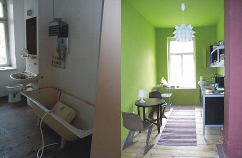 Antes y después de la renovación: Casas de uso provisional en Leipzig.