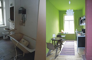 Enne ja pärast renoveerimist: majavalvur Leipzigis