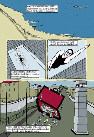 Fragment komiksu „Treibsand“, rysunki: Kitty Kahane, tekst: Max Mönch i Alexander Lahl
