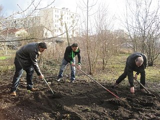 Plantation des graines à la Ferme Moultoux par les Roms.