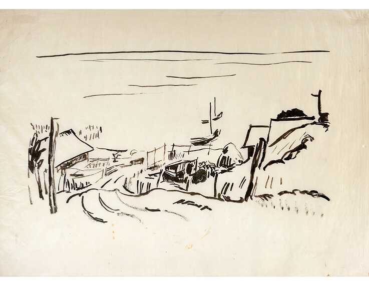 Max Pechstein (Deutschland, 1881-1955), „Der Weg zum Haff“, Tusche auf Seidenpapier