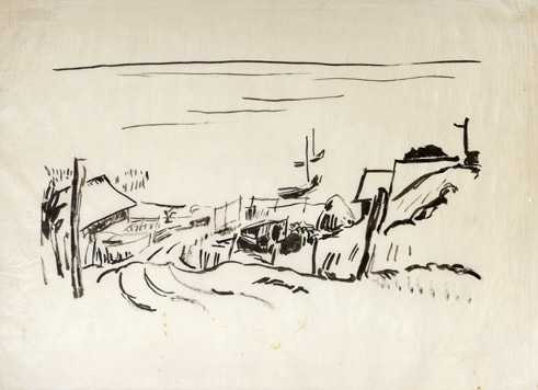 Max Pechstein (Deutschland, 1881-1955), „Der Weg zum Haff“, Tusche auf Seidenpapier