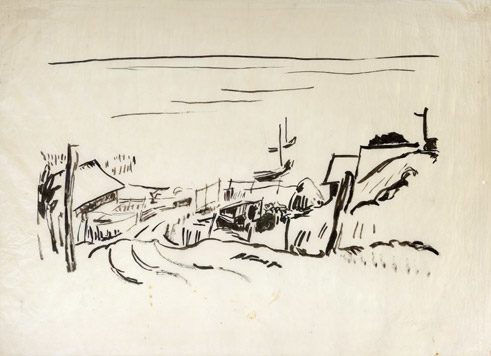 Max Pechstein (Deutschland, 1881-1955), „Der Weg zum Haff“, Tusche auf Seidenpapier