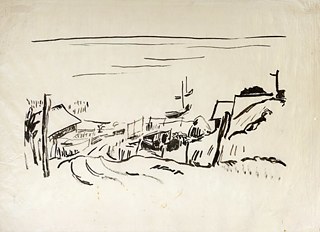 Max Pechstein (Deutschland, 1881-1955), „Der Weg zum Haff“, Tusche auf Seidenpapier